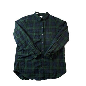 L.L. Bean Womens Relaxed Fit Scotch Plaid Flannel Shirt Green Blue Size Large